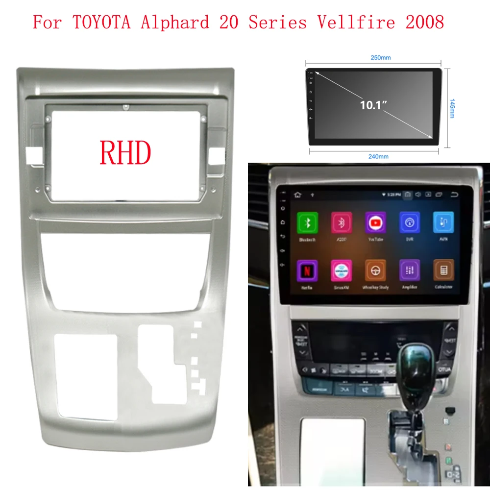 2 DIN 10.1 INCH Car Frame Fascia Adapter For Toyota Alphard Vellfire 2008-2015 Android Radio Dash Fitting Panel Kit