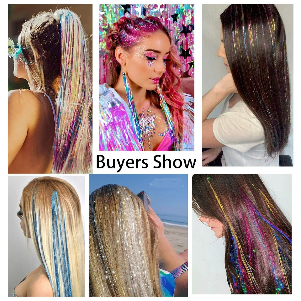 48 Polegada kit de enfeites de cabelo sintético com ferramenta extensões de cabelo de enfeites 12 cores cabelo de fada enfeites de cabelo brilhante