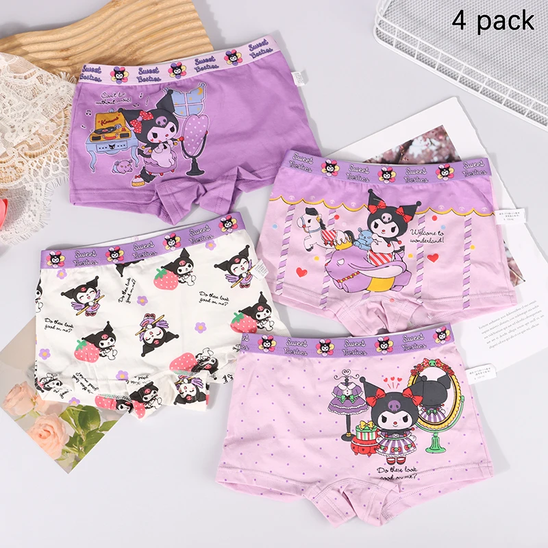 

4PCS Kuromi Children's Underwear Sanrio Anime Cartoon Print Girls Cotton Briefs Kawaii Cute Baby Boxer Shorts Children's Gift