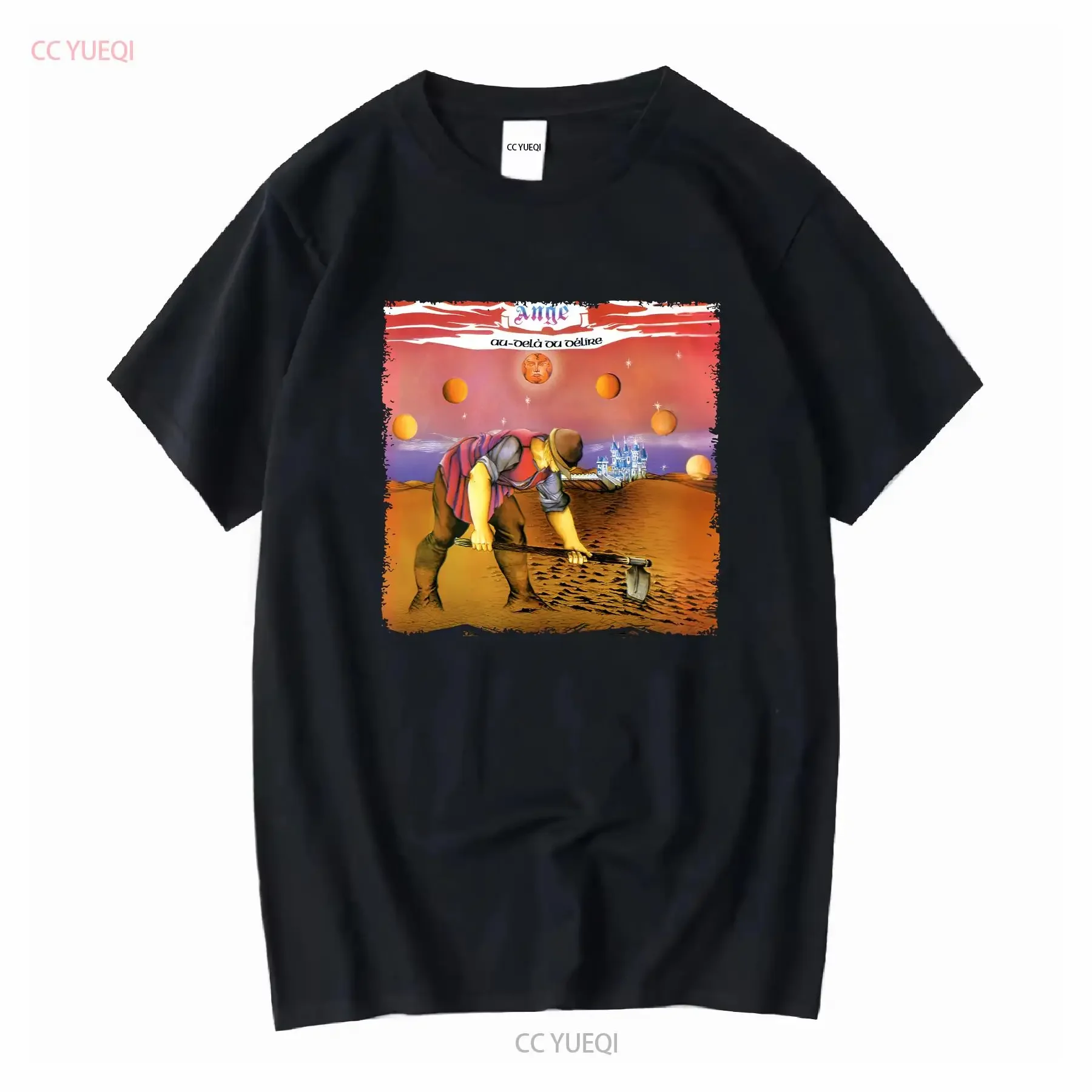 Camiseta de algodón Ange Au delà du délire Music 1974 vintage Lavado Cómoda Ligera Unisex Gráfico suave Casual Estirado