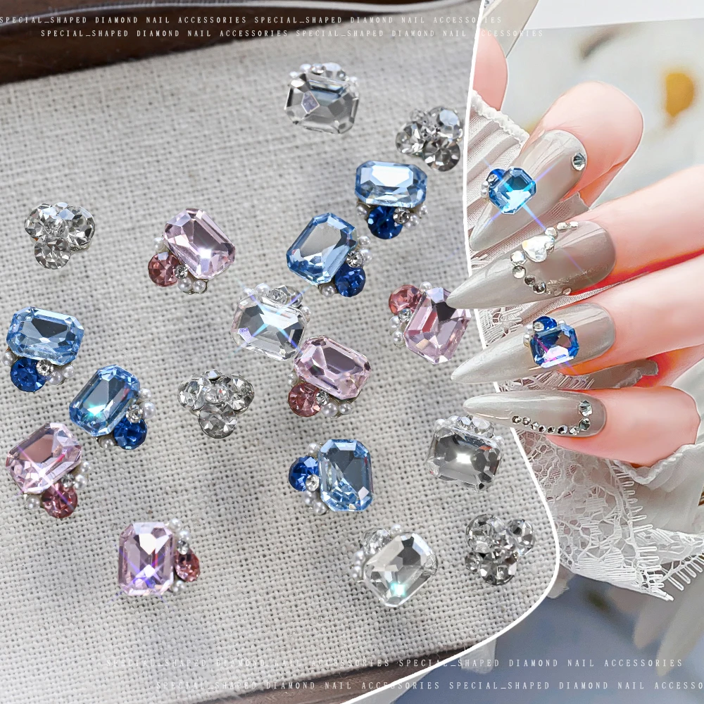 20Pcs 3D 크리스탈 다이아몬드 샤프 바닥 네일 참 네일 아트 라인 석 혼합 모양 다채로운 플래시 스톤 DIY 매니큐어 Decoratio