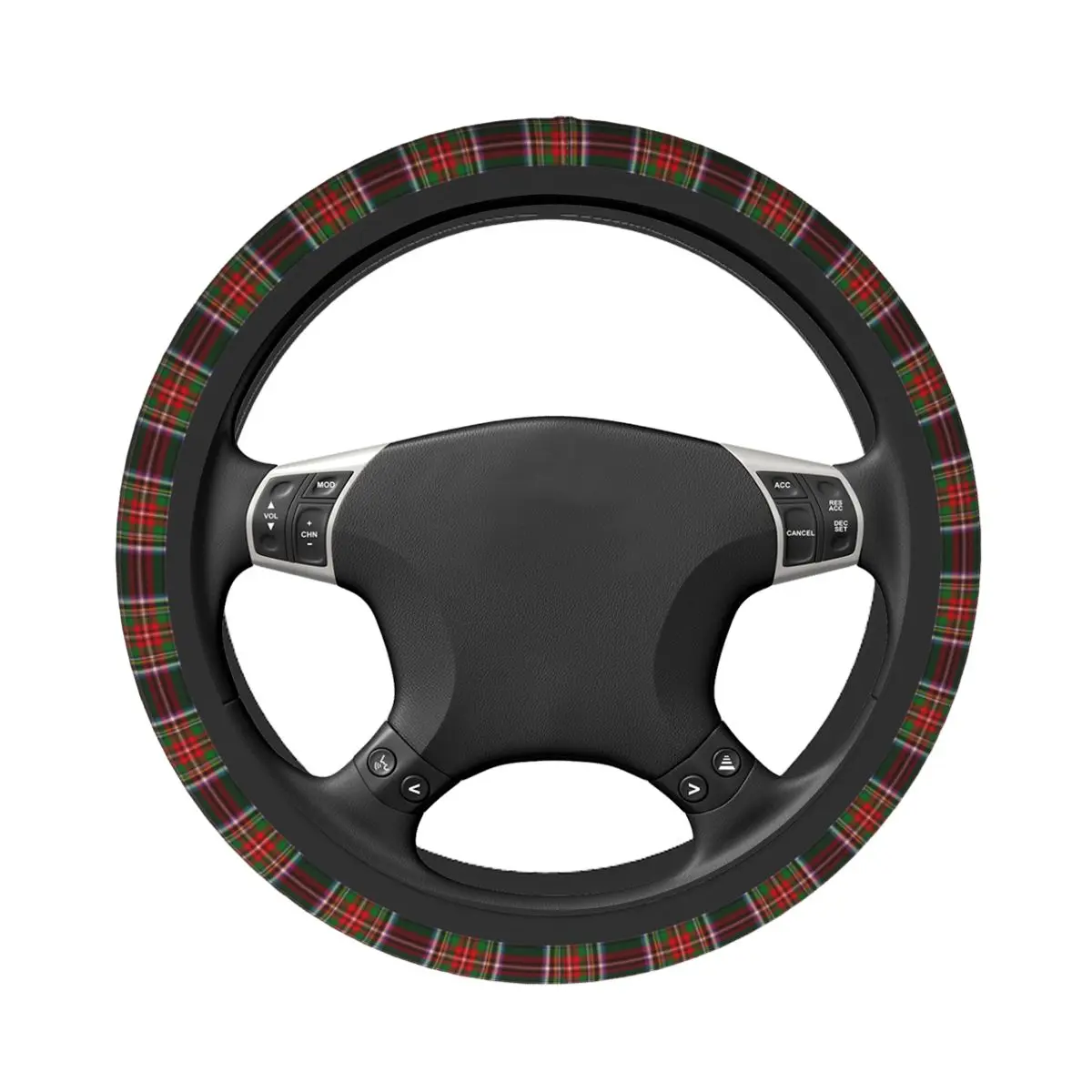 Classic Scottish Tartan Plaid Pattern Car Steering Wheel Cover 38cm Anti-slip Steering Wheel Protective Cover Car Accessories