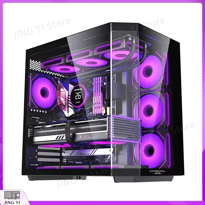 ATX Mid Tower PC Case Tempered Glass Gaming Computer Chassis Shell Support GPU Server Desktop Housing DIY Build Black