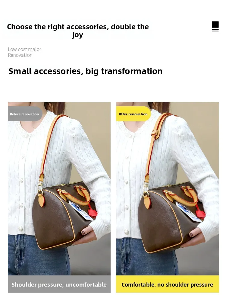 Pressure Relief Shoulder Pad Strap for LV Pillow Bag Widthened Skidproof Top Layer Cowhide Leather Modified Accessory