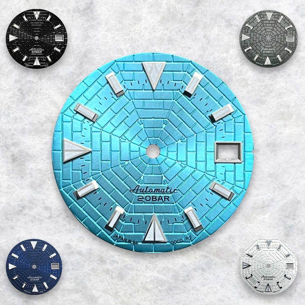 28.5mm S Logo Cobweb Dial Suitable For NH35/NH36 Automatic Movement Green Luminous Watch