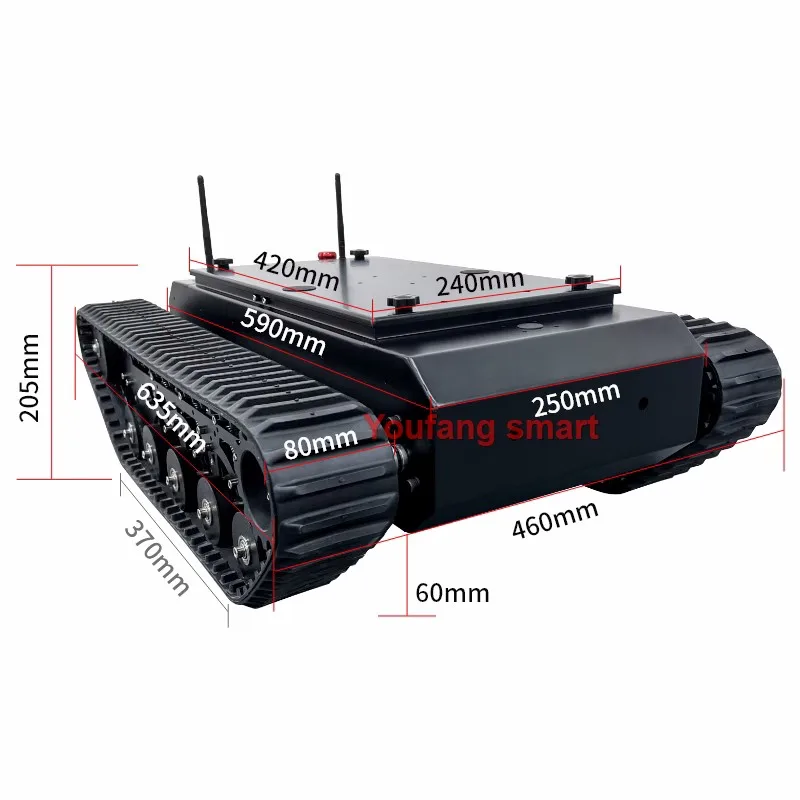 Tanque TR500 RC de carga de 50kg, chasis con orugas de goma, Motor de CC, suspensión de acero al carbono, sistema STM32, coche Robot para tanque RC