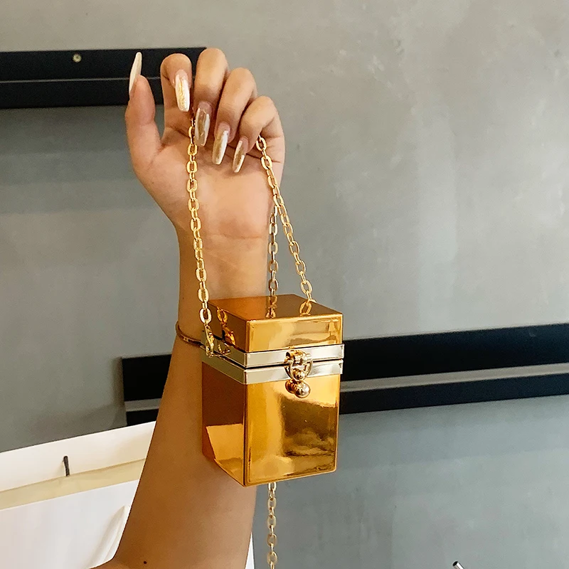 Gold Box Purses and Handbags for Women Designer Party Clutch Femal Small Chain Shoulder Bag Chic Wedding Evening Bag Plastic