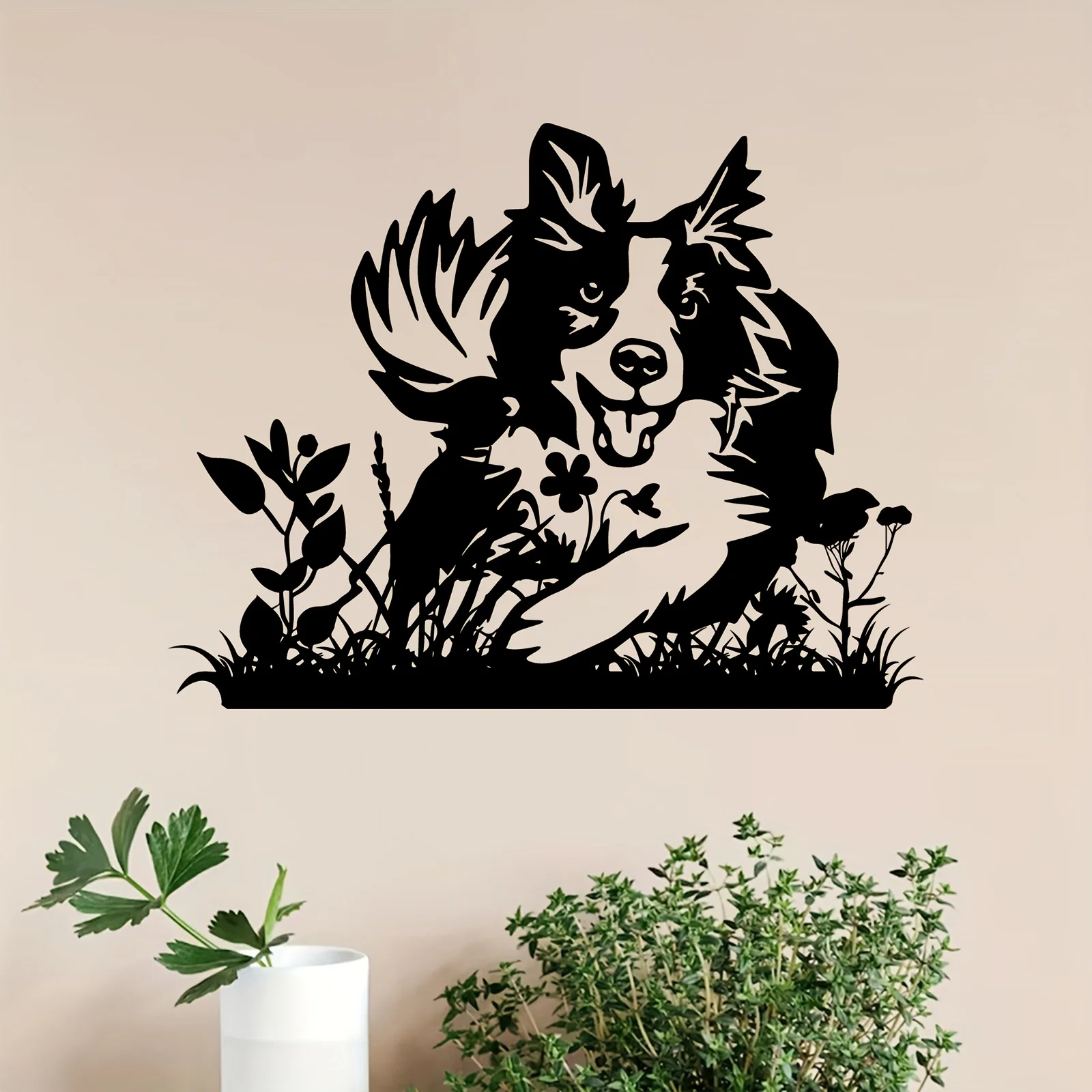 Border Collie Iron Wall Art Cute Silhouette Metal Mural Christmas Thanksgiving Rustproof Hanging Decor Gift Ornament