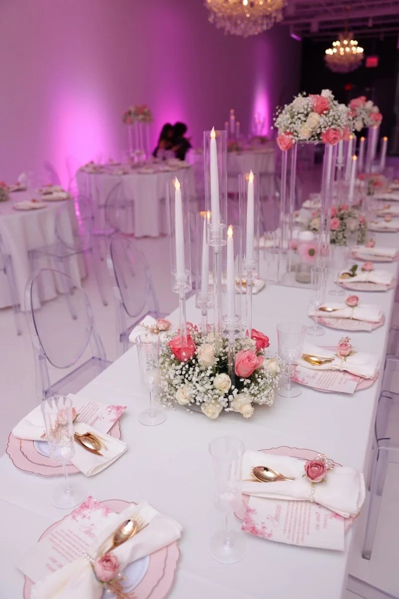 

8pcs Acrylic Candlestick Holder for Wedding Centerpiece 5 Arm Candelabras Clear Taper Candle Holders for Party, Dining Table