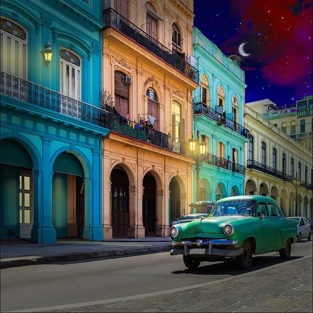Фон для студийной фотосъемки с изображением улица Гавана, Куба, Карибского моря, сальсы