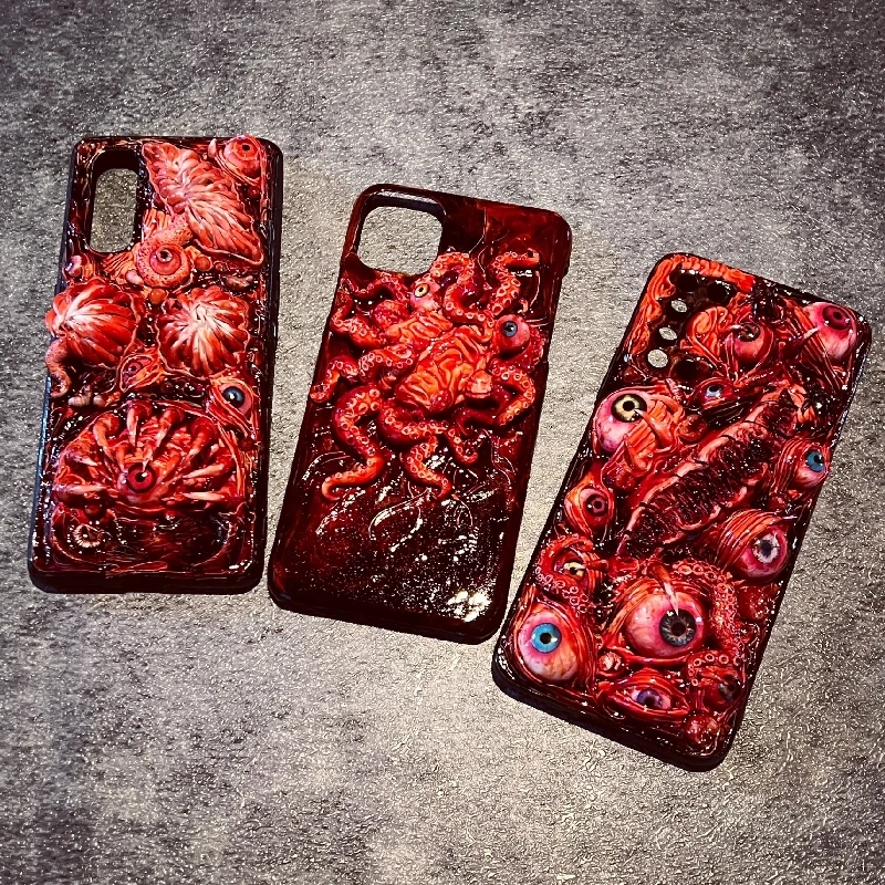 

4124Original 3D Handmade Mobile Phone Case Cthulhu Eyes Bloody Tentacles Horror Brain Gothic Style Mobile Phone Case Custom Gift