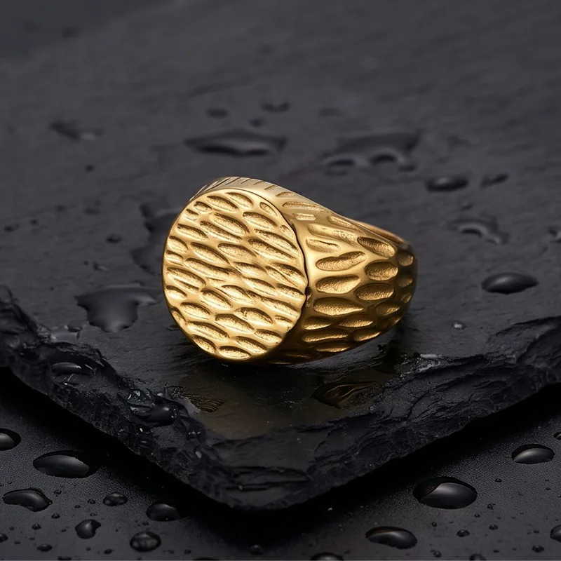 Kalen Punk Edelstahl-Siegelring für Herren, Retro-Hammermuster, Finger-Anillos, Damen-Schmuck, Geschenke – Detail 8
