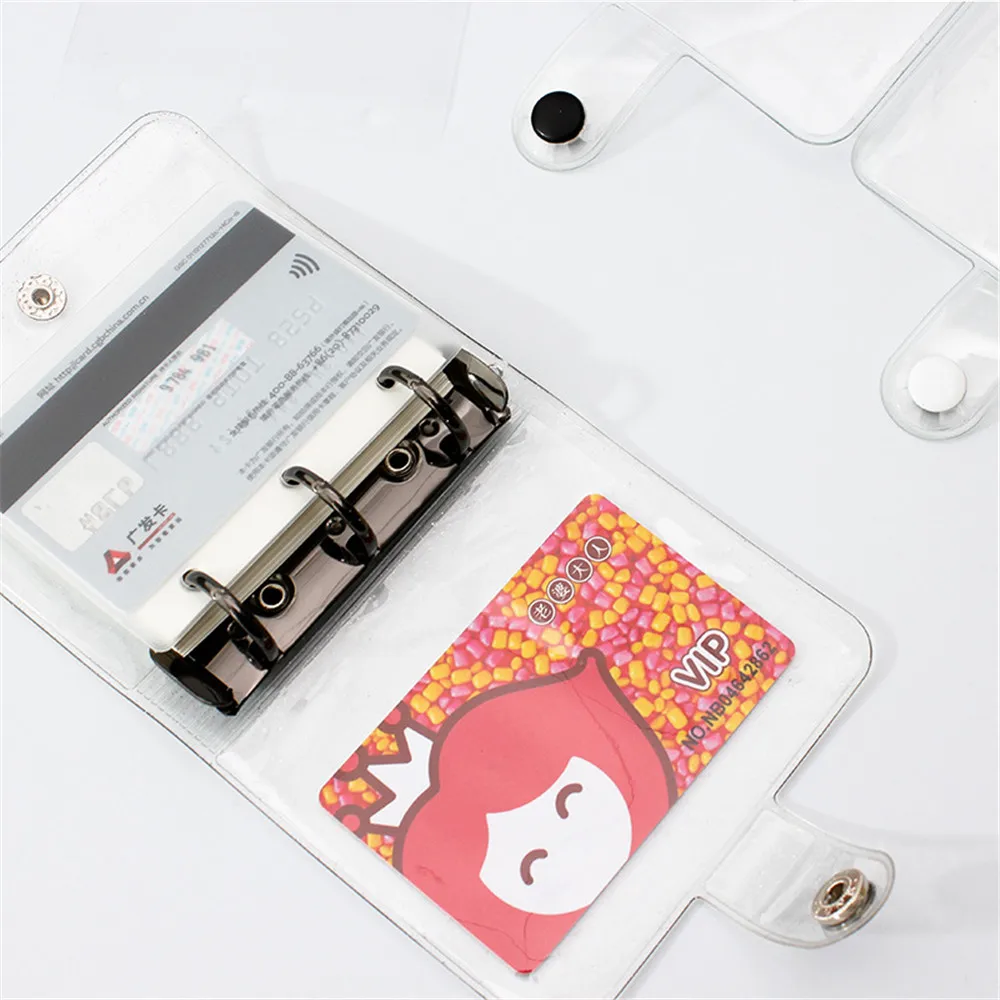 Mini Cute Transparent PVC Loose-leaf Notebook 3 Hole Binder Ring Coil Hand Book Shell Card Holder Office Kawaii Stationery