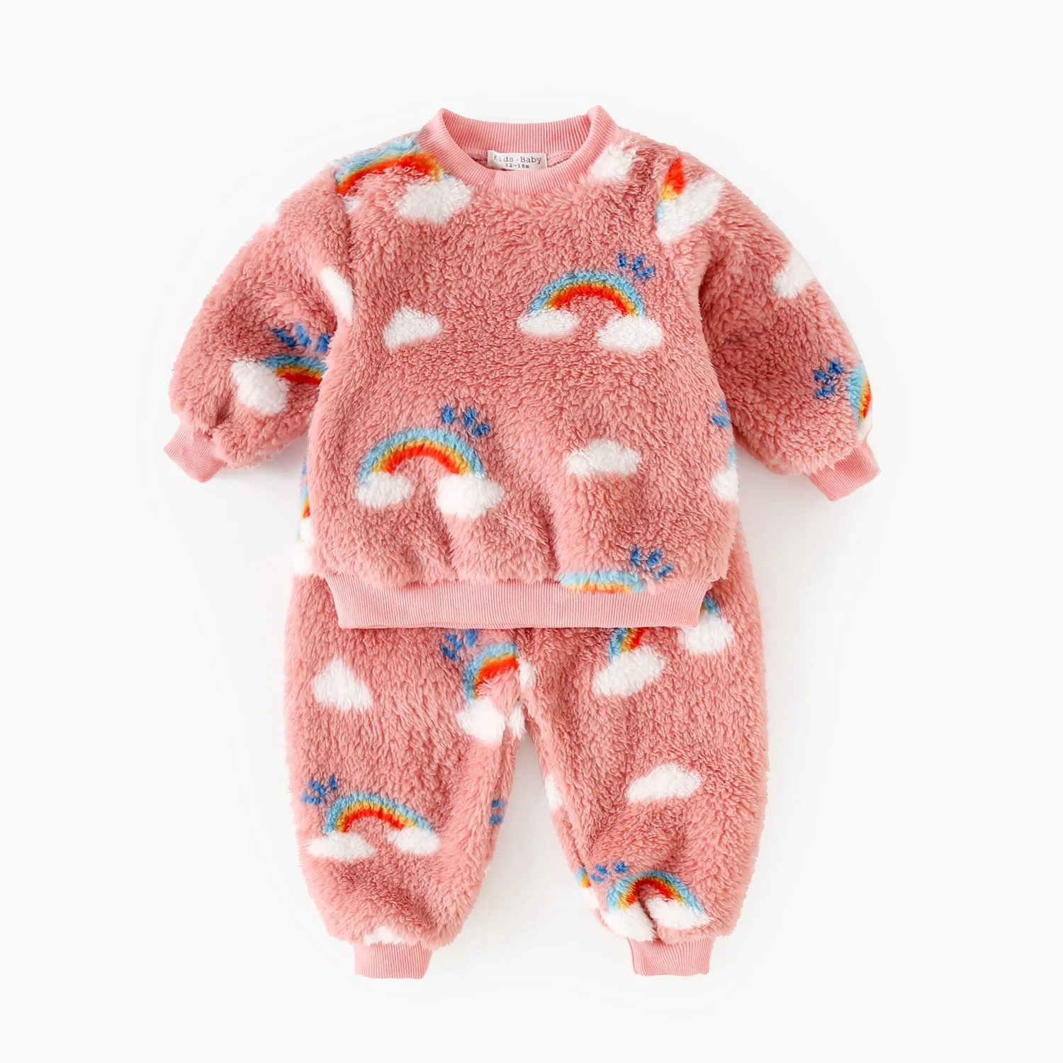 

1-5T Infant Girl Winter Clothes Set Rainbow Print Fleece Pullover Top Pant Suit Toddler Kid Baby Clothes Thick Warm Outfit