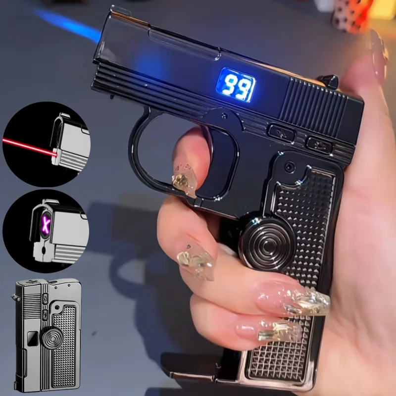 2025 Windproof Gas Electric Dual Use Laser Lighter Metal Inflatable Multifunctional Folding Rotary Lighter Men's Smoking Gift