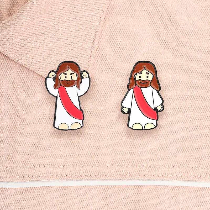 Cartoon Jesus-Figur Puppe Hartemaille-Anstecknadel Christliche Religiöse Hände-Hoch-Positur Brosche Reversnadel Taschenabzeichen Schmuck Geschenk – Detail 10