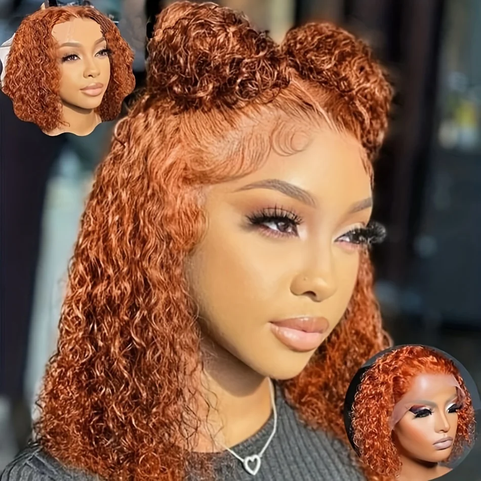 Ginger Orange Curly Bob Wigs Colored 13x4 Lace Front Human Hair Wigs For Women Deep Wave Short Bob Wig Preplucked