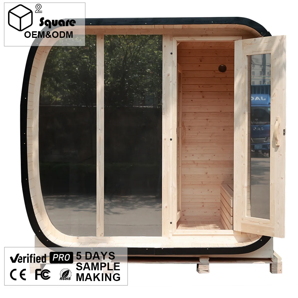 Professional Grade Modern 2-4 Person Outdoor Solid Wood Carbonized Finnish Pine Sauna Room With Panoramic View For Villa