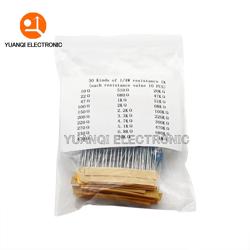 600pcs/set 300pcs/set 30 Kinds 1/4W Resistance 1% Metal Film Resistor Pack Assorted Kit 1K 2.2K 10K 100K 220 ohm 1M Resistors