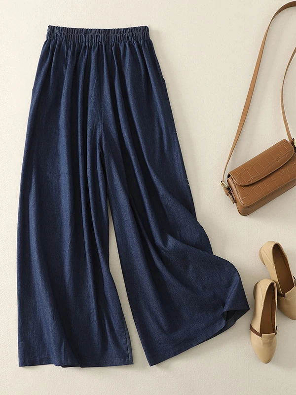 صيف 2025 جديد غير رسمي مطرز الدينيم بنطال ذو قصة أرجل واسعة فضفاض كسول Sle فني فضفاض مناسب اللون Blo عالية الخصر بنطلون #2