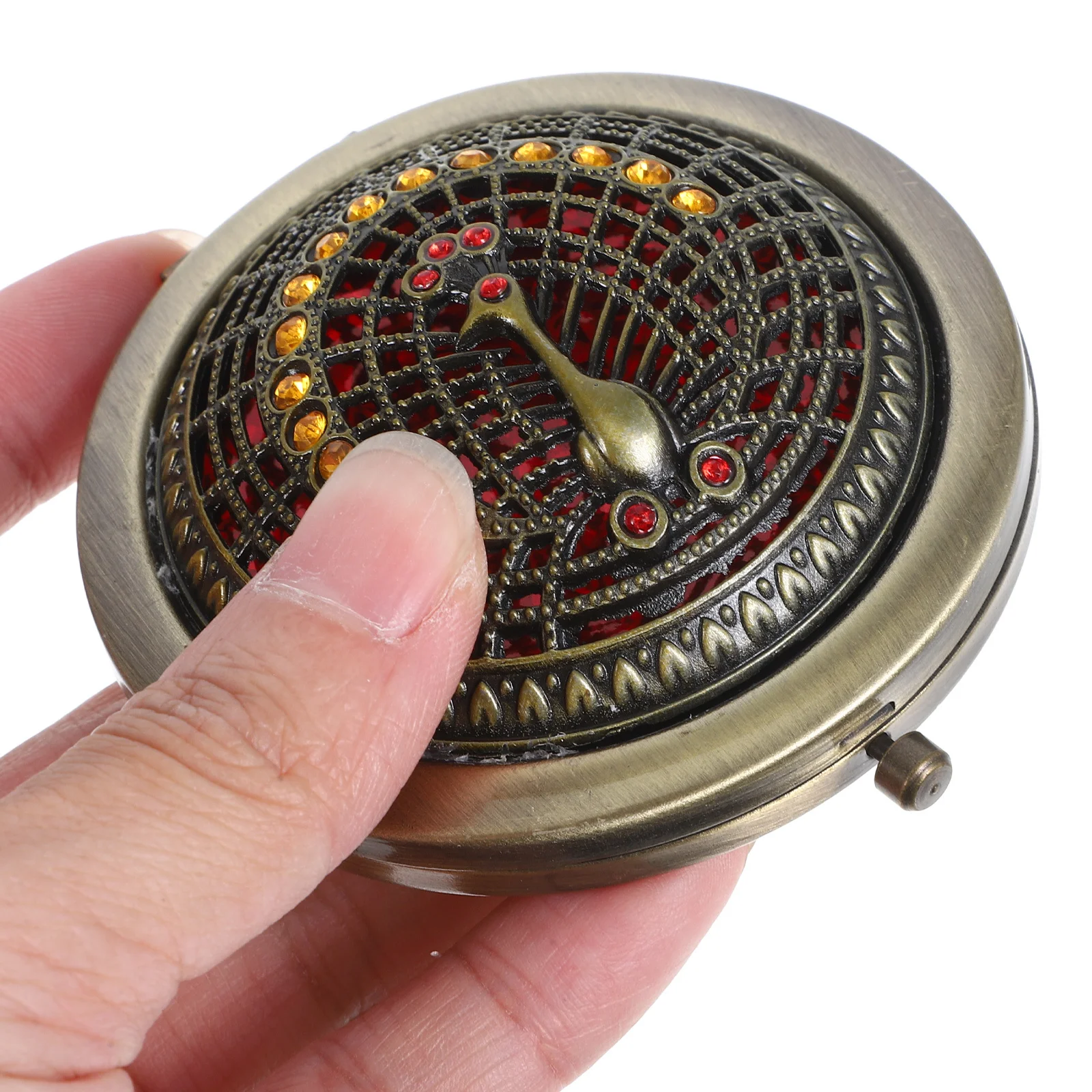 Retro Zinc Alloy Rhinestone Makeup Mirror Compact Portable Hand Mirror High Definition Travel Accessory for Women Girls