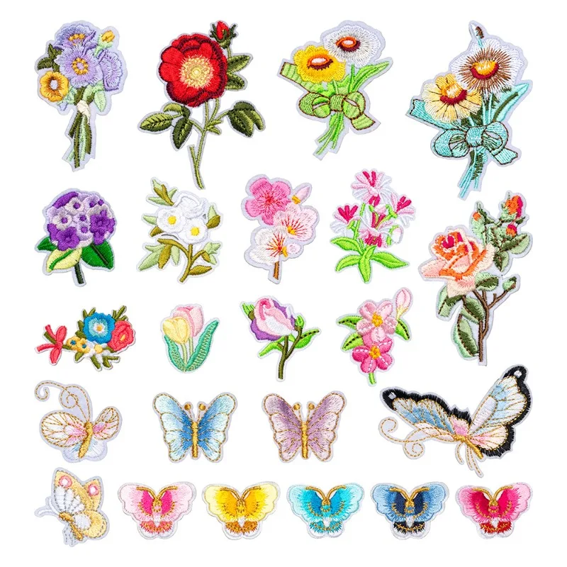 50pcs/Lot small Embroidery patch hairpin underwear Clothing Decoration Accessory Craft Diy Applique flower bouquet butterfly