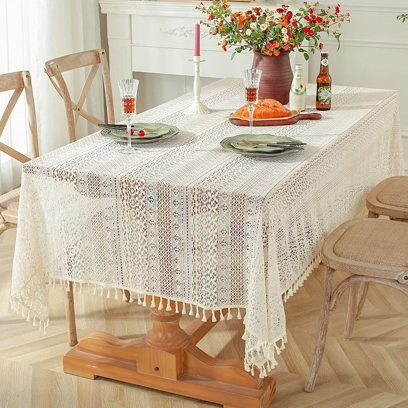 

Home Decor Scandinavian Style Vintage White Lace Tablecloths Dining Table Decoration Rectangular Table Cloth Table Linen