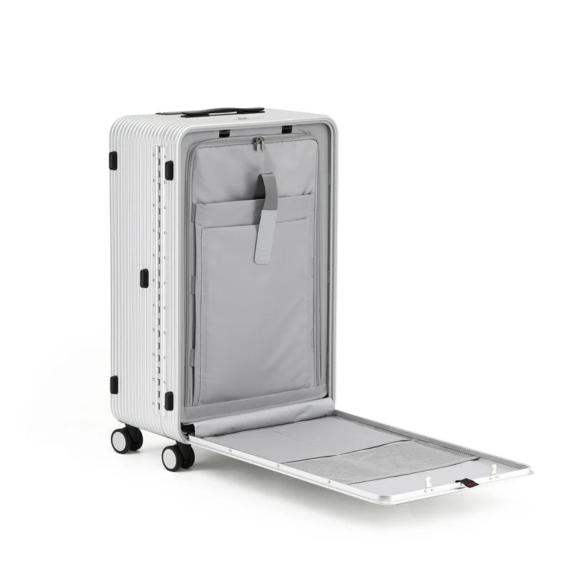 20/24/26 بوصة 100% سبائك الألومنيوم الجبهة افتتاح الأمتعة متعددة الوظائف حقيبة تروللي بعجلات الصعود صندوق الجانب افتتاح حقيبة سفر #6