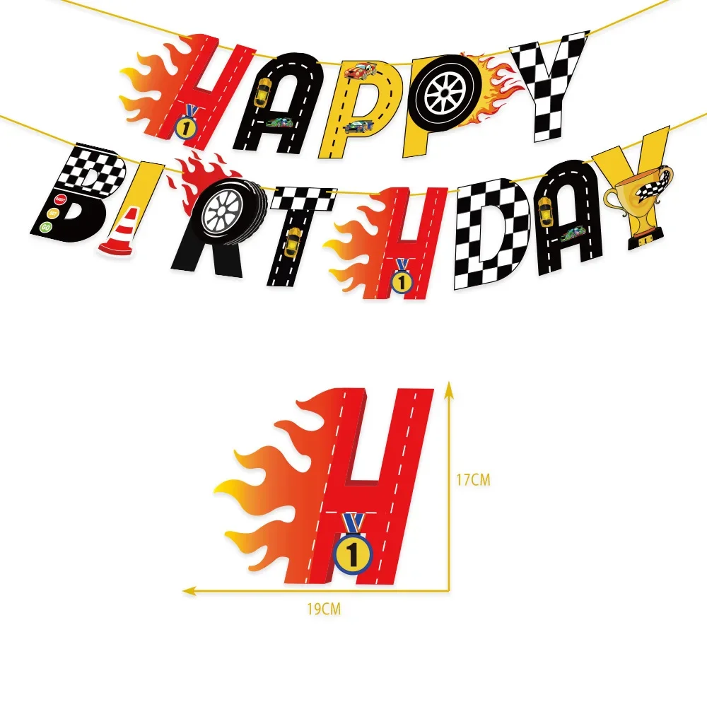 Hot Wheels Racing Theme Latex Balloon Happy Birthday Banner Ballon Cake Topper Suit Racing Party Decor Balon For Boy Kid