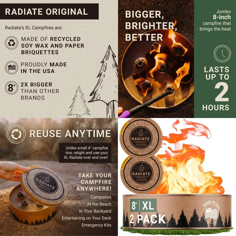 

Portable XL 8 Campfire Pit - 2 Hours Burn Time, Reusable Fire Pit for Outdoor Adventures, Ideal for Camping, Patios, Beaches - M