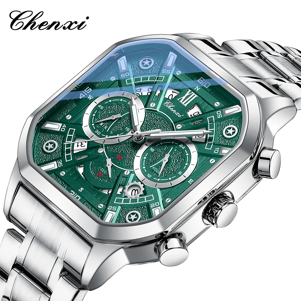 CHENXI модные многофункциональные мужские часы со скелетом, хронограф, светящийся календарь, водостойкий ремешок из нержавеющей стали, мужские часы