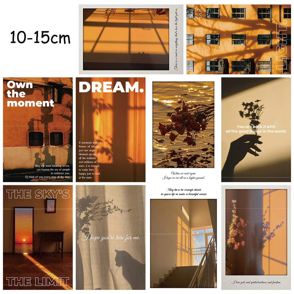 10PCS Between Light And Shadow Stickers Poster Card Laptop Decoration Luggage Landscape Gift Kraft Paper Wall Room Bar Decor