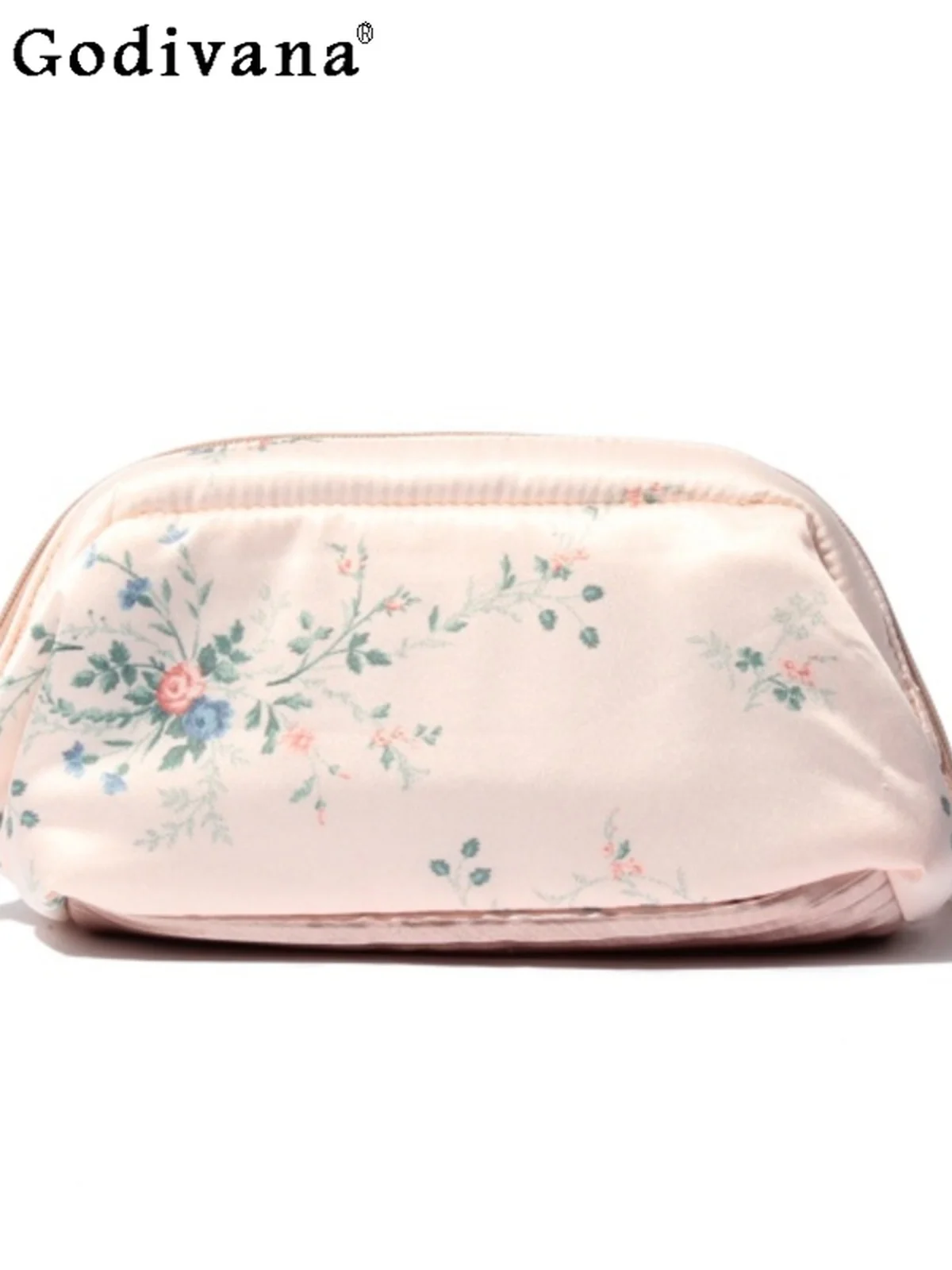 Sweet Floral Cosmetic Bag Tassel Decorative Clutch Bags Sewing Drill Lightweight Portable Toiletry Case for Girls