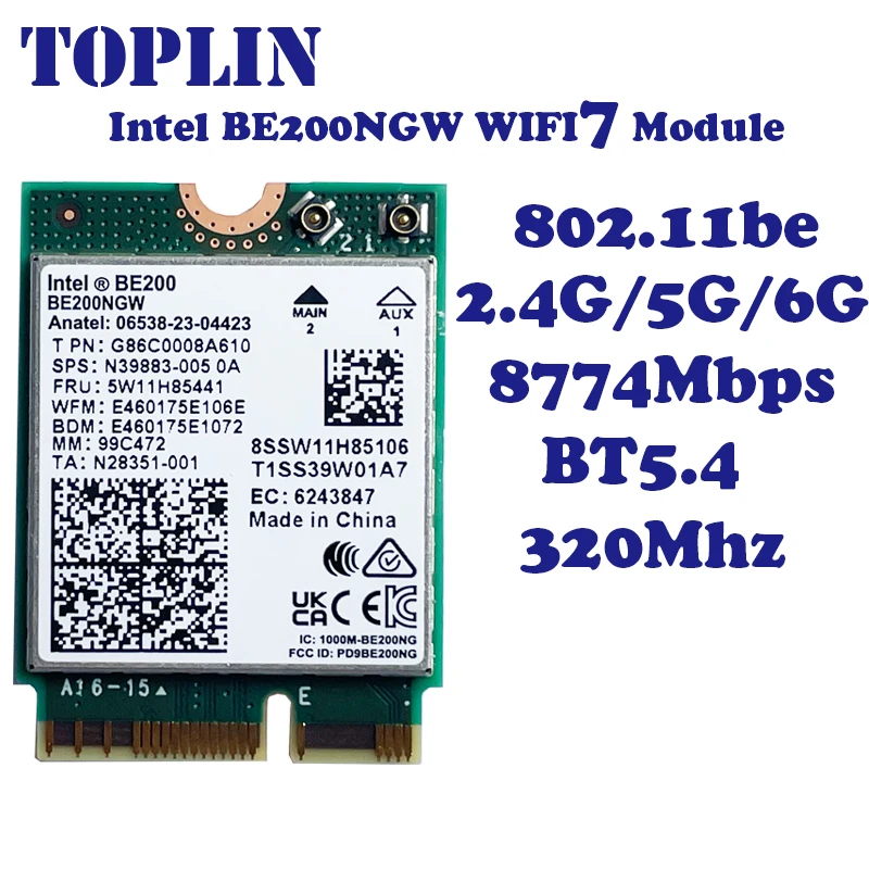 

New Wi-Fi 7 Intel BE200 Bluetooth 5.4 Wifi Card BE200NGW 2.4/ 5/ 6 GHz 5.8 Gbps For Windows 11 PC Laptop