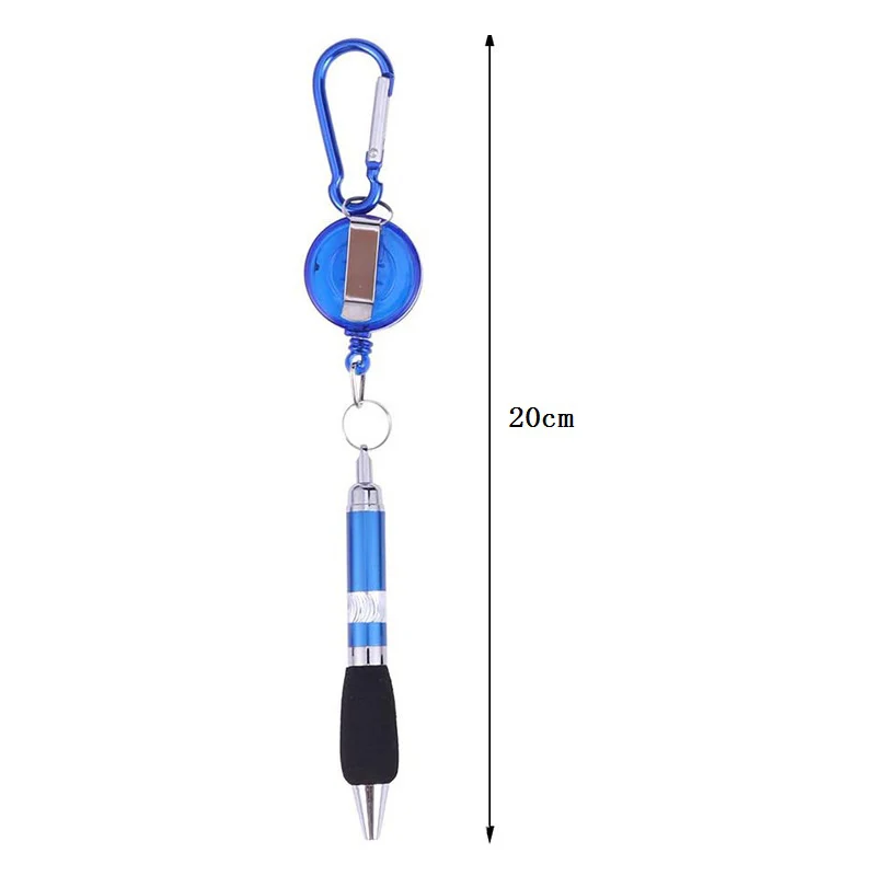 100Pcs/Lot Retractable Badge Reel Ballpoint Pen Belt Clip Key Chain with Carabiner Hook Portable Ball Pen Lanyard Pen LX5283