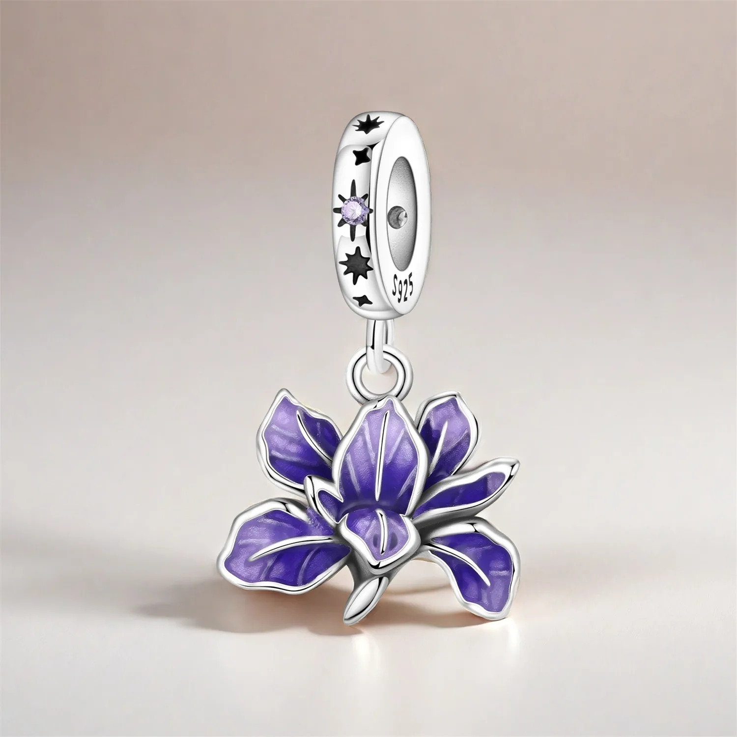925 Sterling Silver Flowers Plant Elements Blooming Iris Pendant Charms