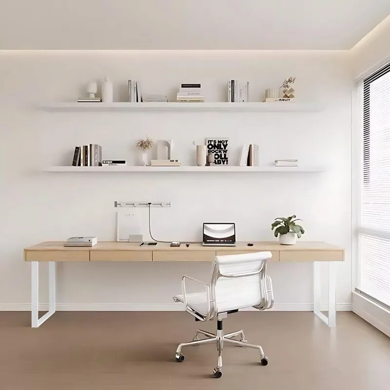 Modern simple solid wood long desk with drawers living room study desk