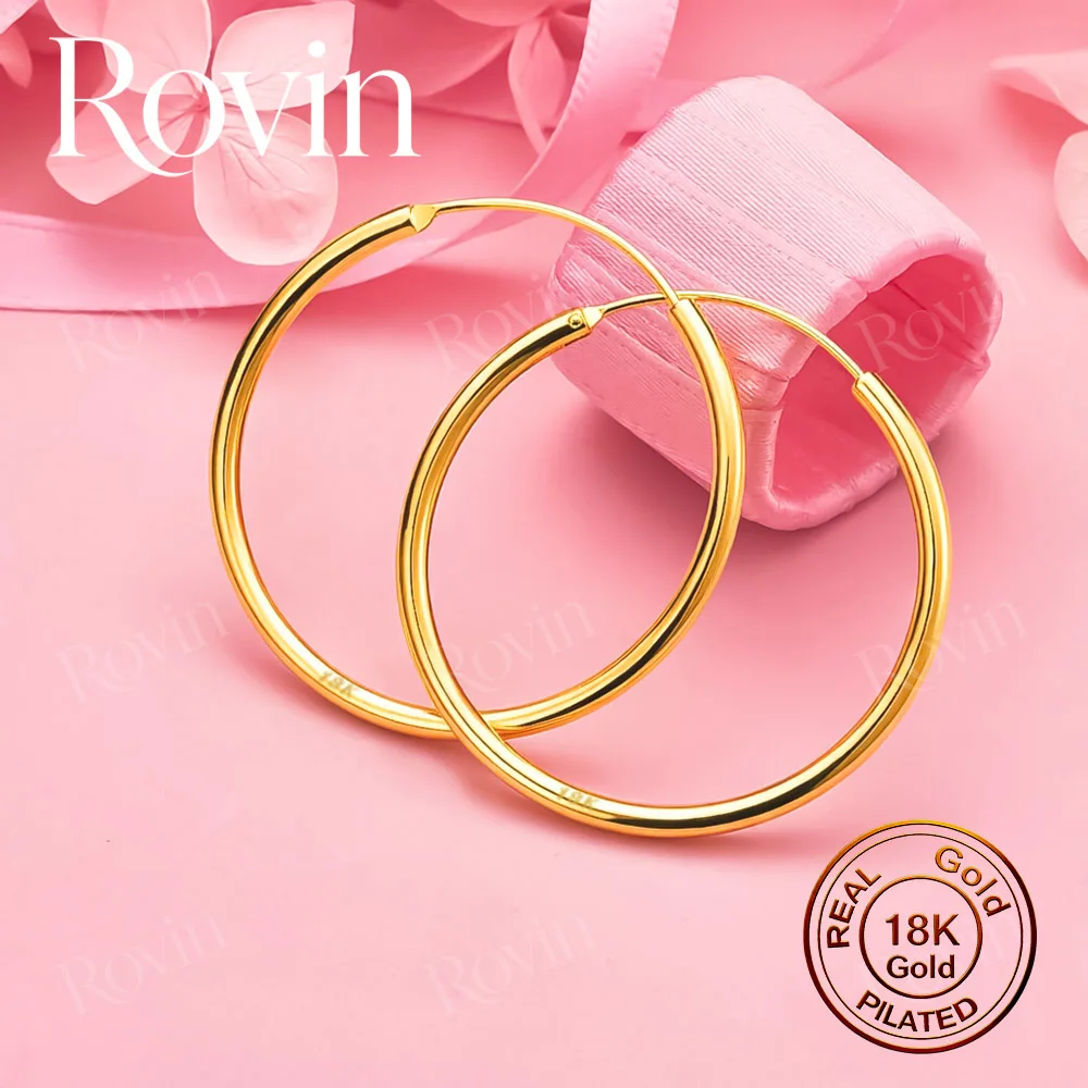 18K Gold 35mm Minimalist Thin Hoop Earrings – Stylish Wedding Jewelry & Gift for Women
