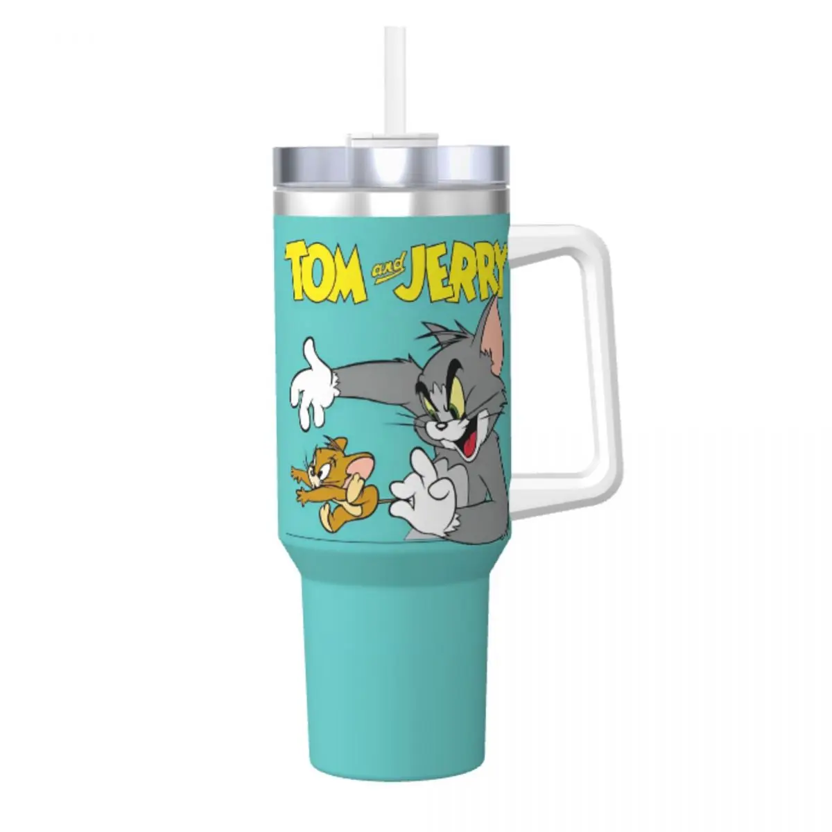 Tom And Jerry Funny Stainless Steel Tumbler Cat and Mouse Travel Mugs Cup 40oz Thermal Mug Keep Heat Cold Drink Water Bottle