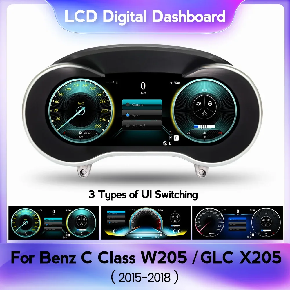 Car LCD Digital Dashboard Display Panel For Mercedes Benz C Class W205 GLC X205 2015-2018 Car Gauge Car Sets Dash Panels Upgrade