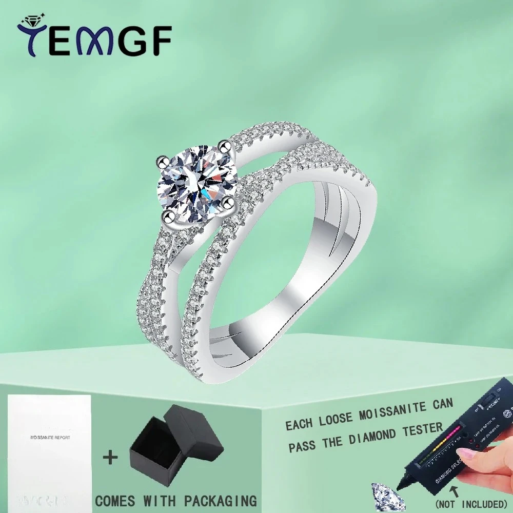 

TEMGF S925 Sterling Silver Twisted Rings 6.5mm Moissanite/Zircon Luxury Band for Women Engagement Wedding Sparkling Fine Jewelry