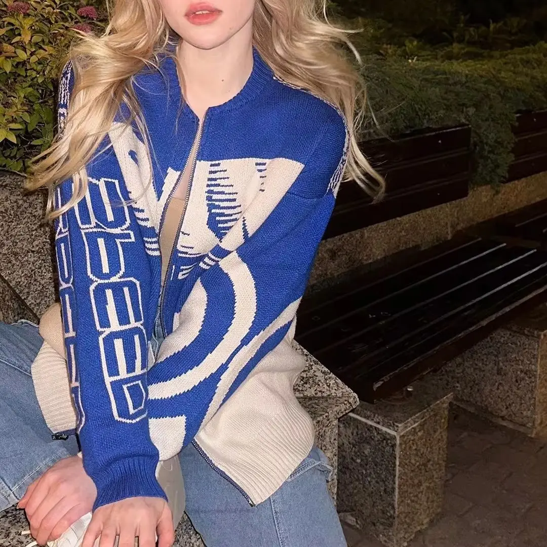 Cardigan Gothic Punk Clothes Sweatshirts New 2023 Winter Letter Printed Zip Up Hoodie Streetwear Women Jackets