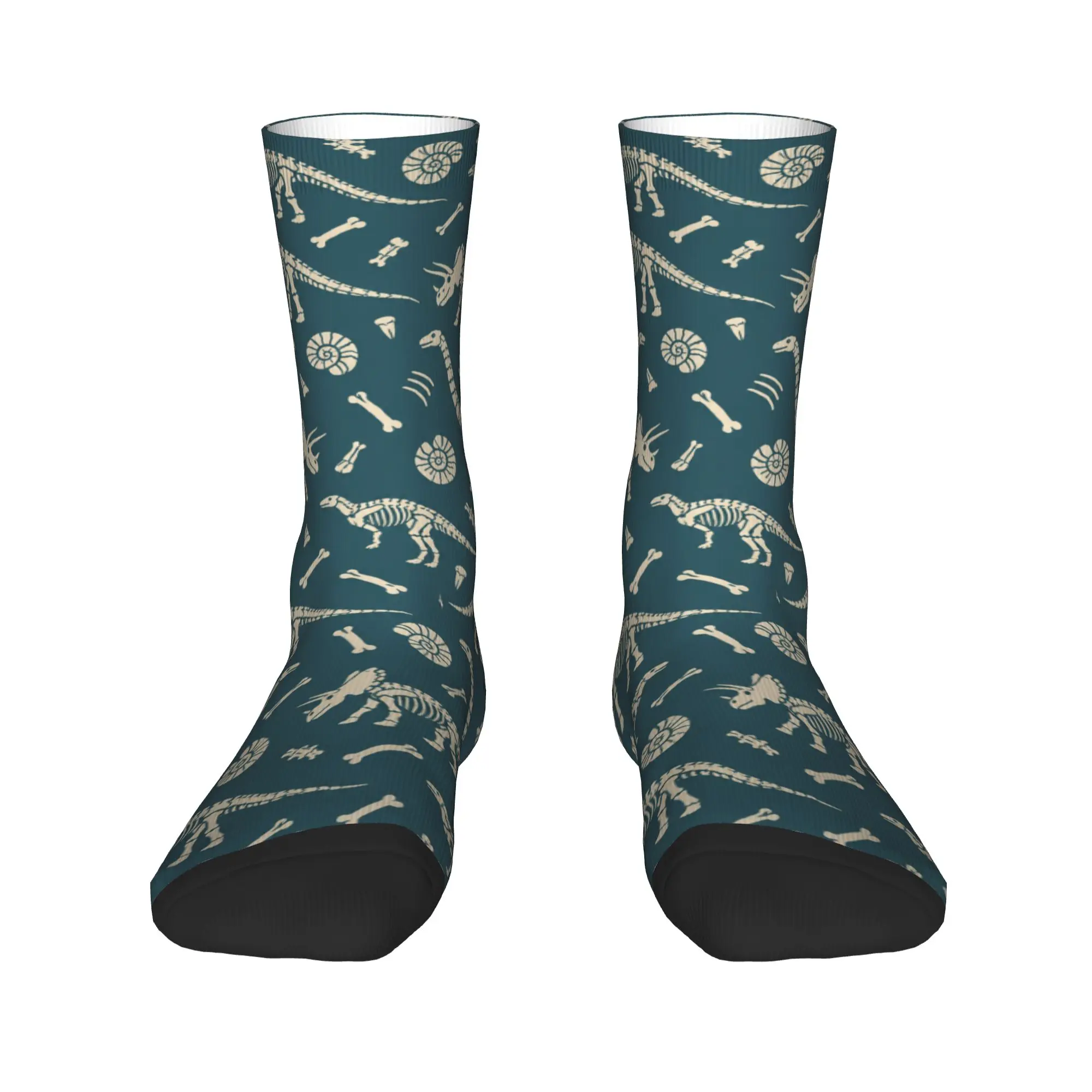 Novelty Retro Fossil Pattern Dress Socks Dinosaur Skeleton Print Casual Stockings Winter Non Skid Men's Socks High Quality Socks