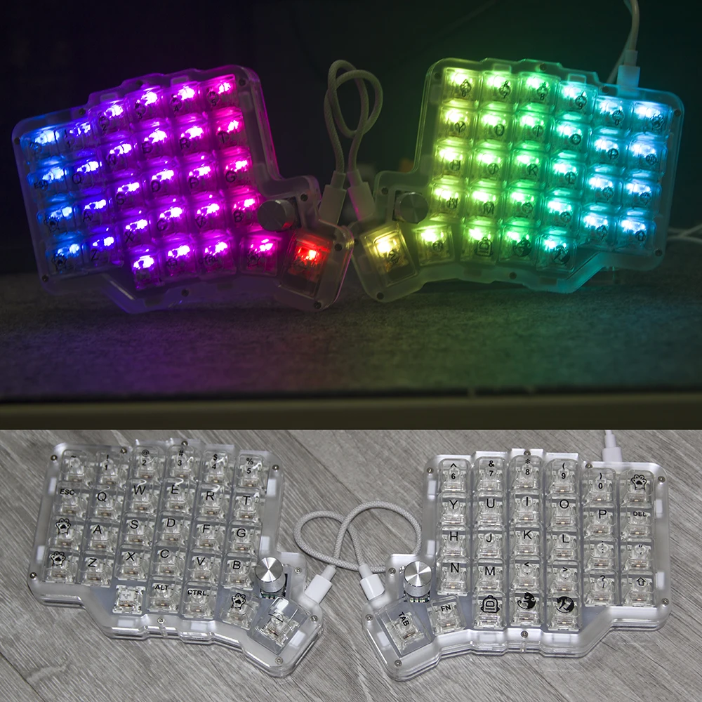 Ergonomics Keyboard RGB 58 Key DIY Gamming Keyboard Left Right Keyboard Individual Keypad New Mechanical Kit WITHOUT KEYCAP