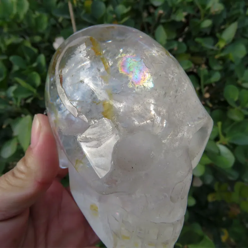 New 427g Natural Clear Quartz Crystal Skull Rainbow Hand Carved  Meditation Healing Reiki Natural Mineral Stone and Specimen