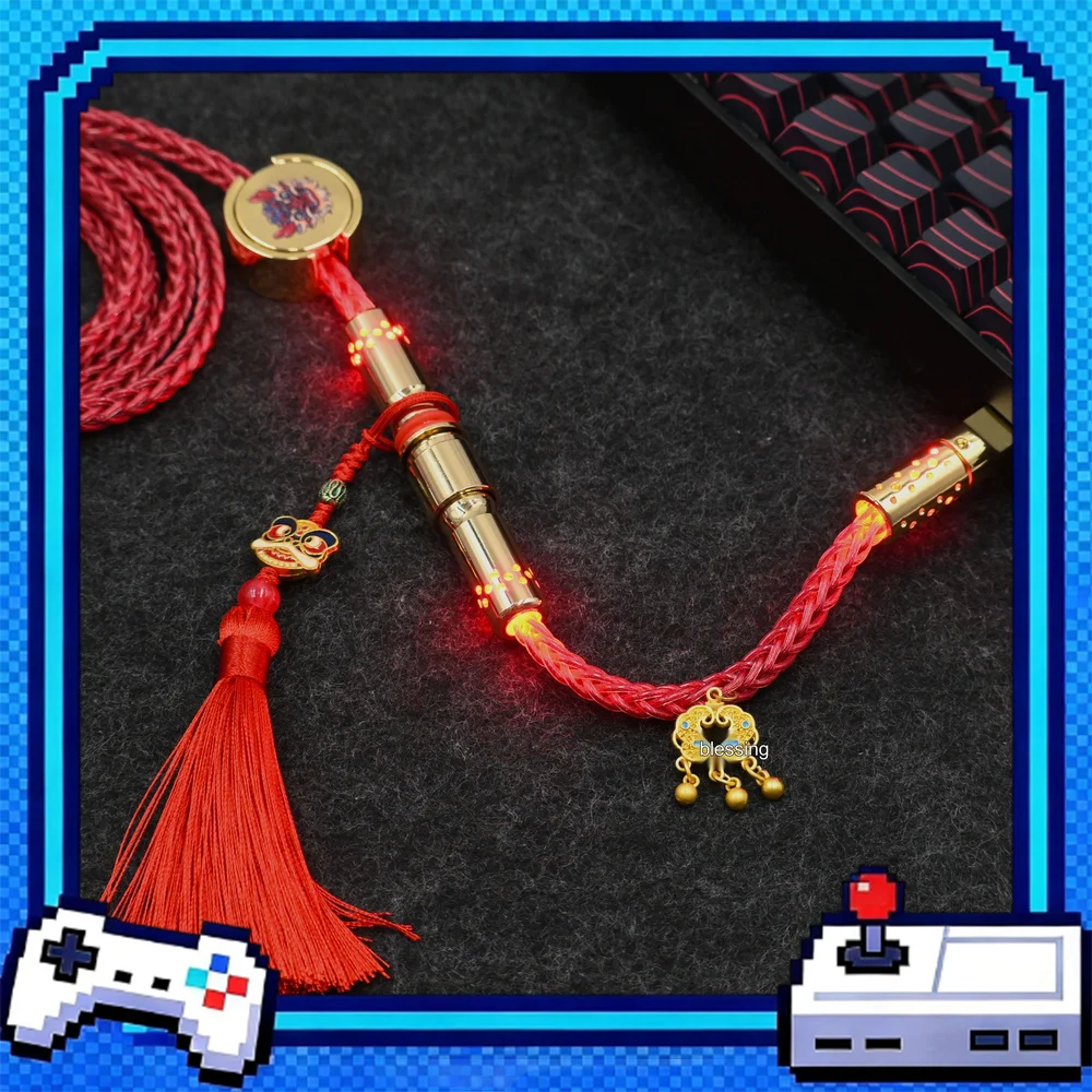 Tumbler Studio Year of Dragon Theme 8K Single Crystal Copper Custom Mechanical Keyboard Aviator Cable Coiled Gaming Cord