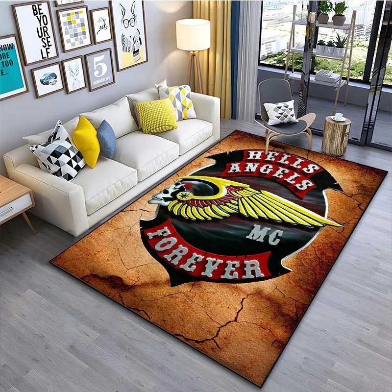 Motorcycle H-Hells Angels-Mc Pattern Floor Mat Rug 15 Size Living Room Bedroom Bedside Bathroom Floor Mat Area Rug Club Decor