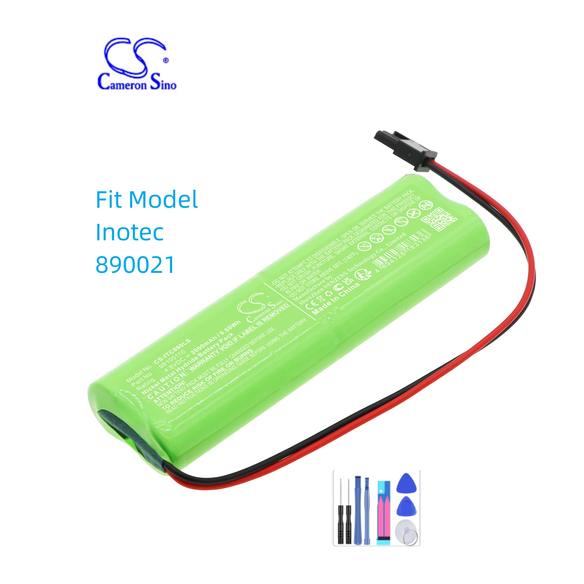 Emergency Lighting Battery For Inotec 890021 98100110 Capacity 2000mAh / 9.60Wh Color Green Type  Ni-MH Volts  4.80V  158g