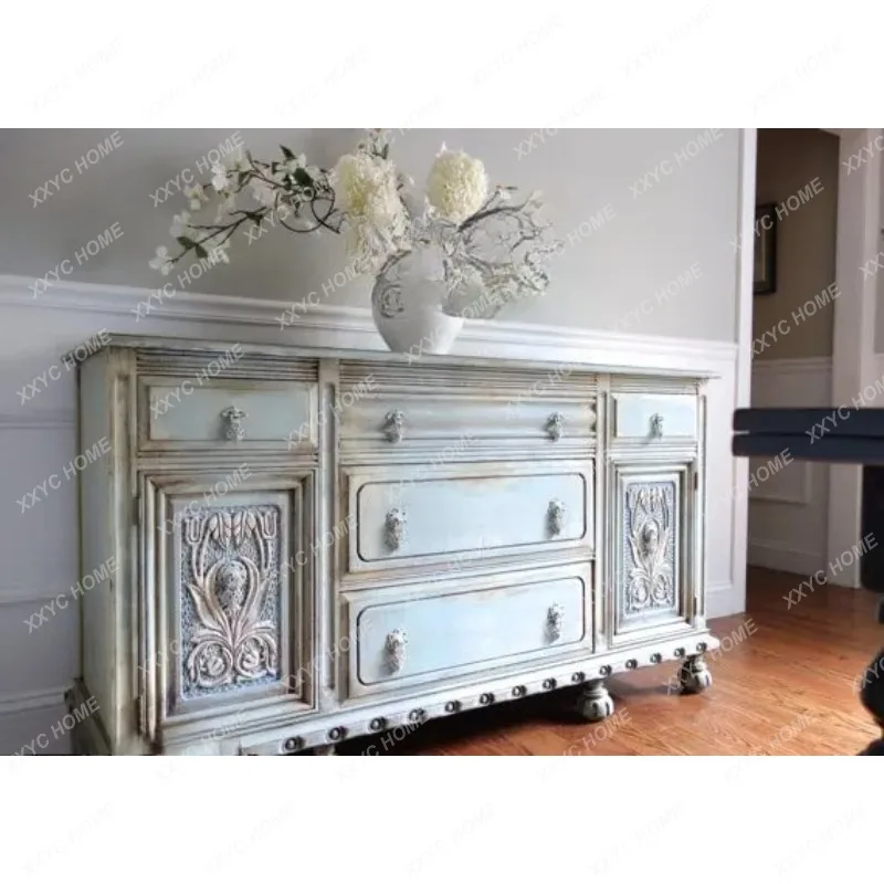 XX country classical hand-painted shabby chic side cabinet  solid wood TV cabinet