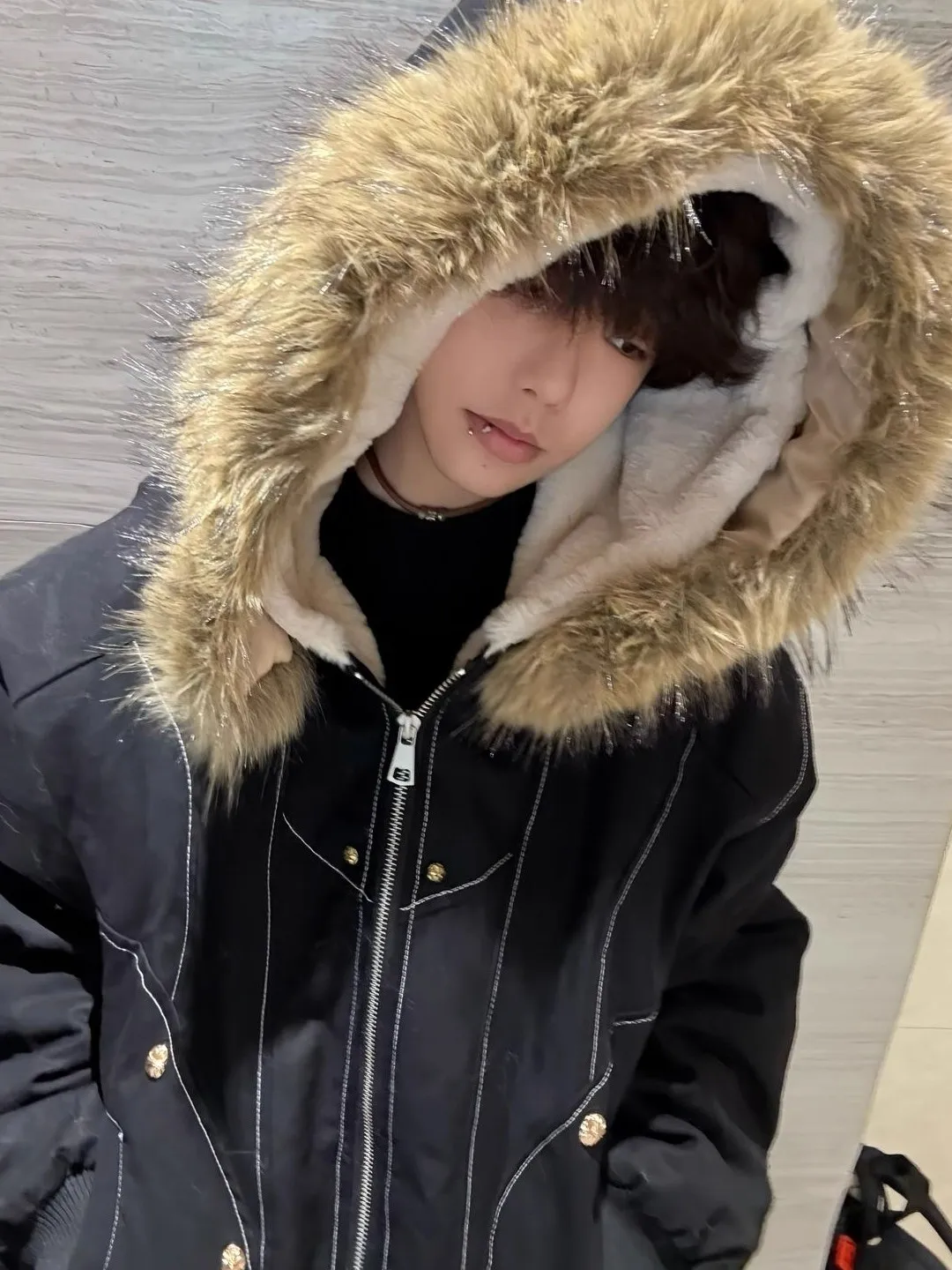 

American Retro Cotton Jaet with Hood ort Thiened Fur Collar Men's Faion Casual Winter Coat Youth ular Sle Pure C...